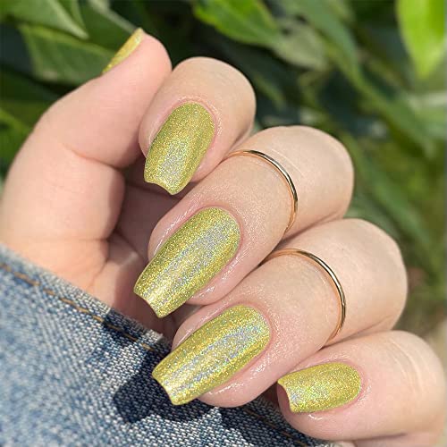 MIZHSE Green Holographic Gel Nail Polish, Laser Gel Nail Polish with Glitter Glossy Mermaid Unicorn Effect, Curing Required Nail Art Manicure Salon DIY at Home, 1PC 10Ml