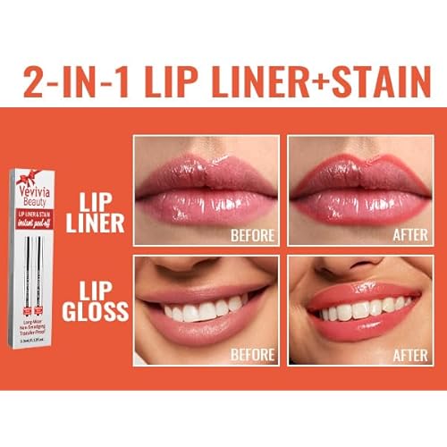 Vevivia 4pcs Lip Stain Peel Off - Lip Liner Stain Long Lasting Waterproof with Tweezer,2-in-1 Lip Liner Matte, Non-Stick Cup,Stay On All Day,Perfect for Gift(Cocoa+Rose+Nude+Mauve)