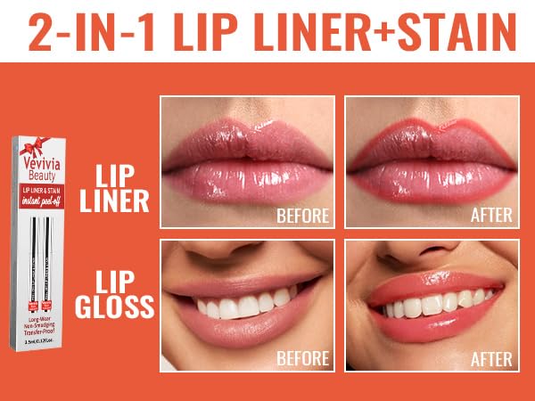 Vevivia Peel Off Lip Stain 2-in-1 Liner, Long-Lasting Waterproof