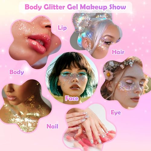 Flasoo 10 Color Body Glitter Gel Kit - Face Sparkle for Festivals