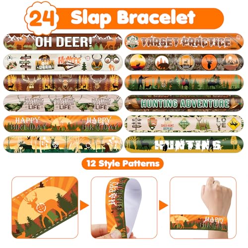 48PCS Hunting Party Set - 24PCS Temporary Tattoos & 24PCS Slap Bracelets - Outdoor Adventure Birthday Supplies, Baby Shower Gifts, Classroom Rewards & Party Decor for Kids (Boys & Girls)