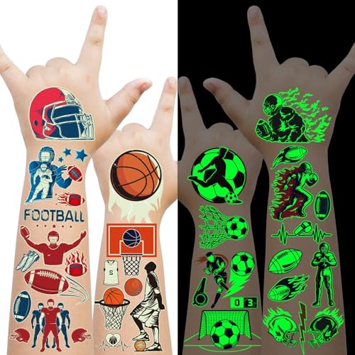 Glow in the Dark Sports Temporary Tattoos for Kids