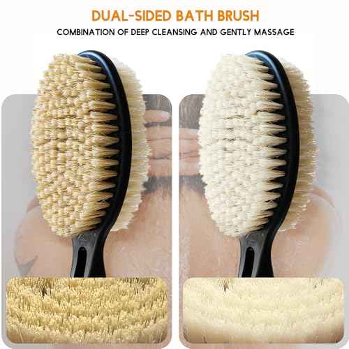 Back Scrubber with Soft and Stiff Bristles, 17''-25'' Long Handle Dual-Sided Shower Brush for Body for Deep Cleaning