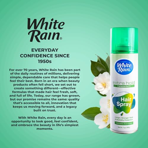 White Rain Hairspray Extra Hold Unscented, 7 oz (Pack of 4), Aerosol Hairspray for Women & Men, Humidity Resistant, Fragrance-Free, Non-Sticky, Finishing Hair Spray Extra Hold for All Hair Types