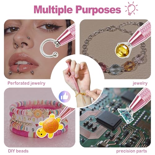 2 Pcs Piercing Jewelry Pickup Tools for Flat Back Earrings & Nose Rings - Pink