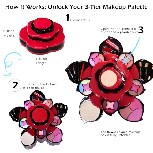 SGRAMSTORG 3-Tier Flower Makeup Kit for Teens - Complete Set