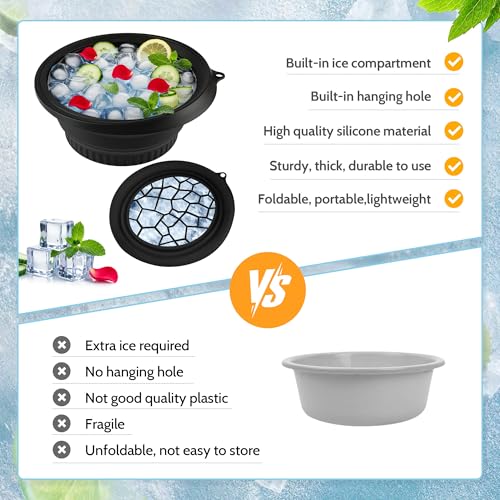 Large Bowl for Face Ice Bath, Foldable Facial Ice Bath with Built-in Icetray, Silicone Facial Ice Bath Bowl, Ice Face Bowl (Black)
