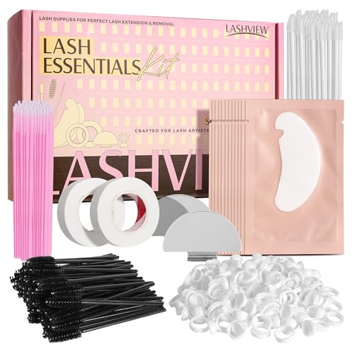 LASHVIEW 253 PCSLash Supplies Kit Lash Essentials Tools Kit Lash Supplies for Perfect Lash Extension & Removal Include Lash Pads/Eyelash Brush/Lash Tape/Glue Rings/Lash Mirror