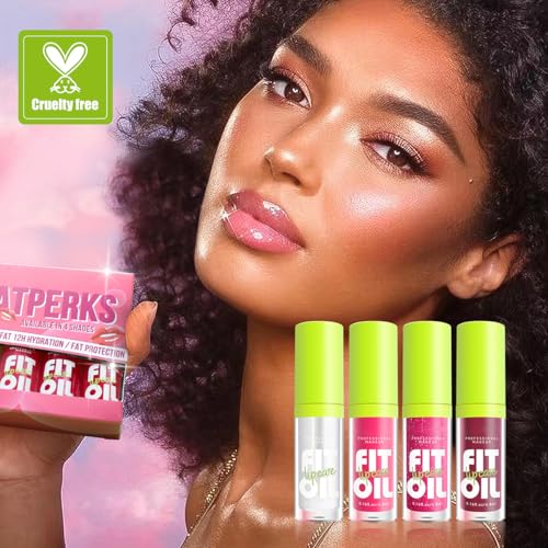4 Colors Hydrating Lip Oil Set, Big Brush Head Moisturizing Lip Glow Oil, Shiny Moisturizing Lip Gloss, Nourishing & Non-Sticky Long Lasting Fresh Transparent Tinted Plumping Lip Oil (SetA)