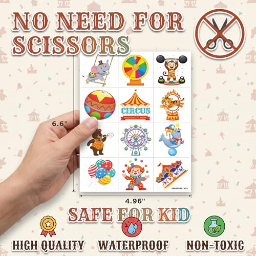 96 Carnival Temporary Tattoos for Kids - Colorful Fairground Designs