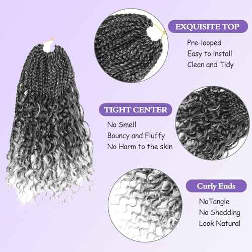 Goddess box braids Crochet Hair,10inch Pre Looped Crochet Boho Braids with curly Ends,8pcs Boho Box Braids Crochet Hair Extensions for Black Women