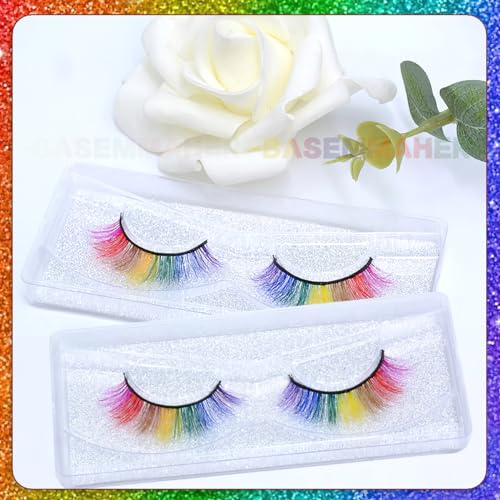 2 Pairs Rainbow False Eyelashes 3D Fluffy Synthetic Lashes