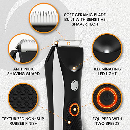 Orbs¢â V2 Electric Groin Hair Trimmer for Men w/Two Speeds, Premium Ball & Body Groomer Shaver for Men, Fully Waterproof Mens Trimmer w/Replaceable Ceramic Blade Heads, 90 Min Battery Life