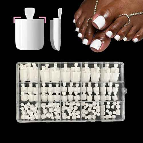 White Toe Nail Press Ons, Press On Toenails for Women, 150pcs White Toe Press On Nails tips, Fake Toenails Acrylic Toe Nail Tips Short Square False Toenails Artificial DIY 15 Sizes