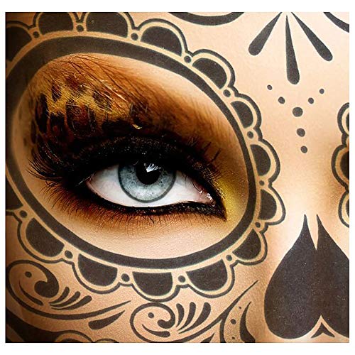 4 Kits Day of the Dead Sugar Skull Temporary Face Tattoo Makeup Tattoo for Men and Women with 1 Rose Red Flower Crown Headband for Halloween Costume