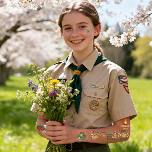Girl Camping Temporary Tattoos - 200+ Girl Adventure Tattoo Decorations, Scout Party Favors Supplies, Inspirational Stickers for Classroom School Prize (8 Sheets)