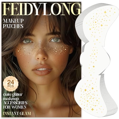 Glitter Freckles, 24 PCS Gold Face Glitter Makeup Accessories, Face Glitter Tattoos Makeup Patches for Women, Fake Freckles for Festival Rave