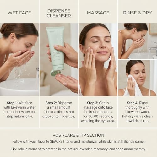 SEACRET Dead Sea Reviving Cleansing Gel - Gentle Facial Cleanser with Fruit AHAs & Minerals, Hydrating Foaming Face Wash, Naturally Scented with Lavender & Sage, All Skin Types, 3.4 fl oz