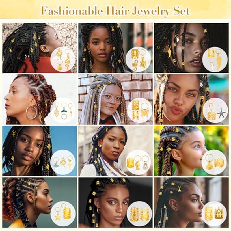 255 PCS Gold Hair Cuffs for Braids & Locs - 38 Styles