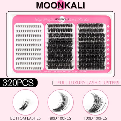 MOONKALI D Curl Lash Clusters 12-18MM with Lower Lashes 80D 100D