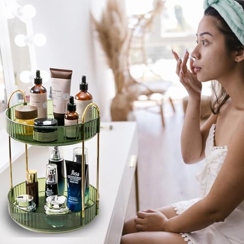 2-Tier Rotating Makeup Organizer Lazy Susan Spinner Tray