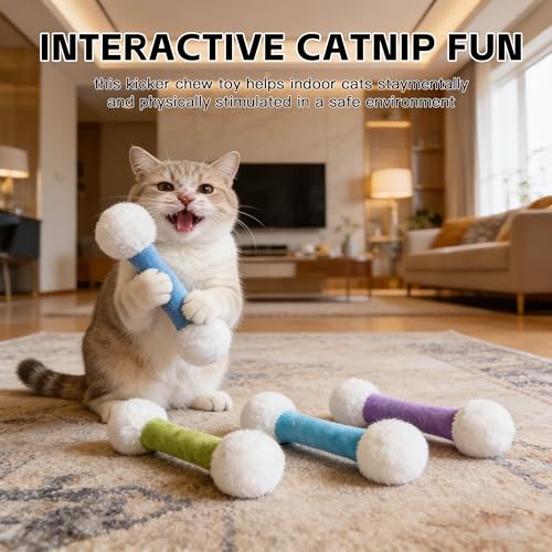 Gantodly Catnip Plush Kick Stick Toy - 3 Color B, Interactive & Durable Indoor Cat Toy