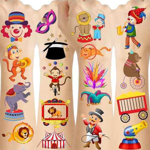 Circus Temporary Tattoos - Animal Clown Magical Circus Birthday Decorations Carnival Party Favors Supplies Gift Idea Holiday Festival For Boy Girls Carnival Party Decorations