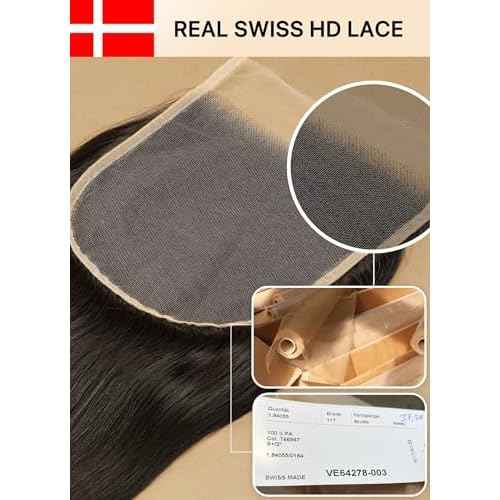 Triippy Raw Hair 5x5 HD Lace Closure Straight More Less Shedding than Regular Virgin Hair, 0.10mm Ultra-Thin 5x5 Swiss Real HD Lace with 100% Raw Cambodian Human Hair 22 Inches