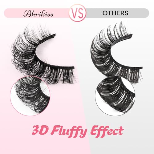 Ahrikiss D Curl Russian Strip Lashes - 10 Pairs Fluffy 3D Volume Faux Mink