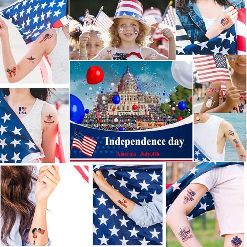 Aresvns Independence Day Temporary Tattoos,Fourth of July USA Flag Sleeve Tattoo,Red White and Blue Party Supplies, 4th of July Fun Tattoos, Memorial Day, Labor Day Decorations Patriotic Tattoos