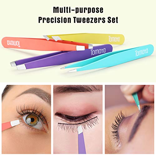 Tomata 4-Piece Stainless Steel Tweezer Set with Slant & Pointed Tips