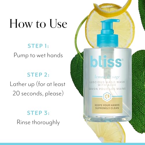 Bliss Lemon & Sage Hand Wash 2 Pack - Hydrating Aloe & Coconut Oil, Gently Cleanses, 12.14 fl oz