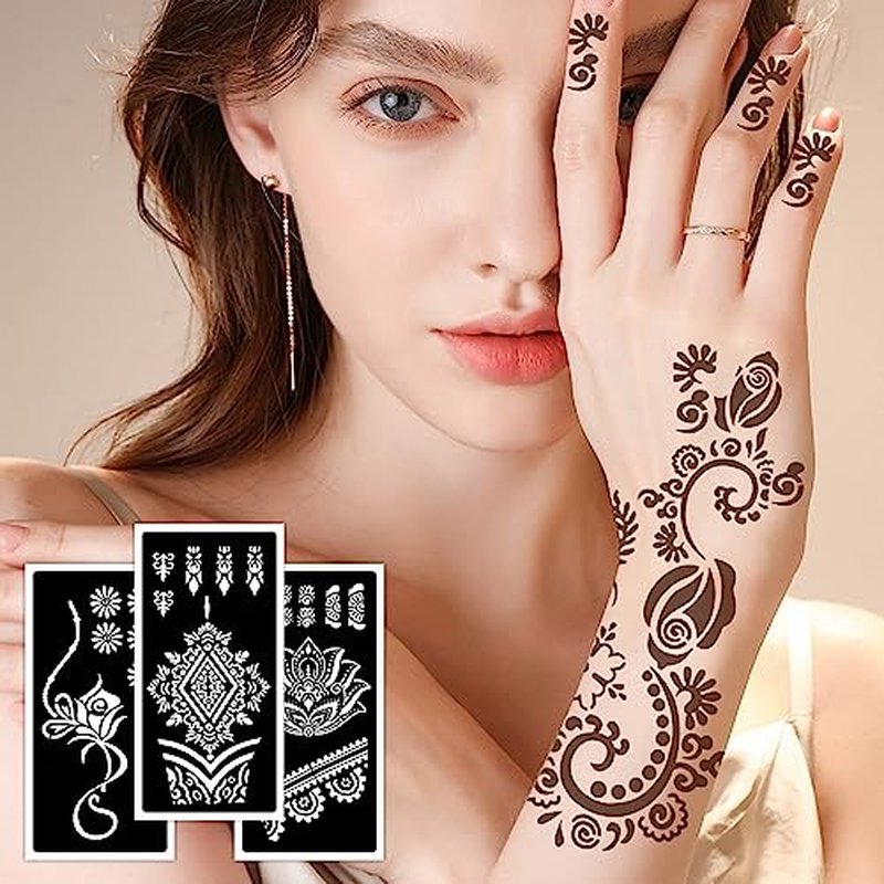 12 Sheet Henna Tattoo Stencil Kit for Hands - Kids & Adults