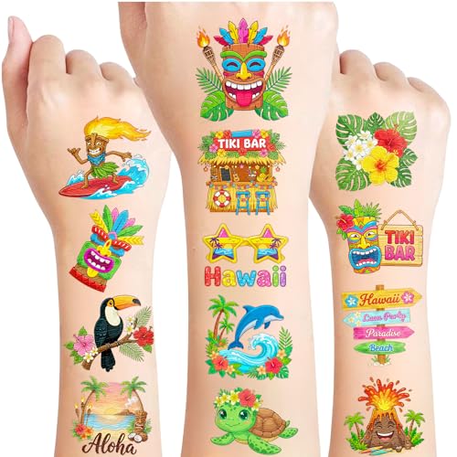 96PCS Hawaiian Luau Temporary Tattoos - Tropical Party Favors