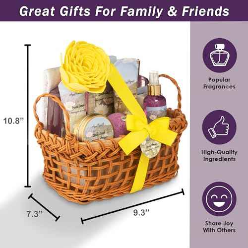 Spa Baskets For Women - Luxury Bath Set With Lavender & Chamomile - Spa Kit Includes Wash, Bubble Bath, Lotion, Bath Salts, Body Scrub, Body Spray, Shower Puff, Bathbombs, Soap and Towel