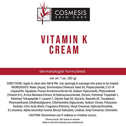 Vitamin K Cream with Anti-Oxidant Tea Blend | Reduce Redness and Discoloration | 1 oz. (28g) | Cosmesis
