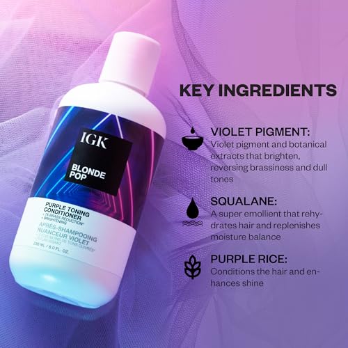 IGK BLONDE POP Purple Toning Conditioner | Brighten + Neutralize Brass | Vegan + Cruelty Free |