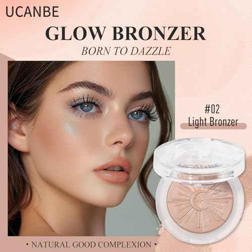 UCANBE Glow Bronzer, Long-Lasting Baked Shimmer Bronzing Powder - 02 Light Bronzer, Lightweight & Buildable Neutrual Satin Finish, Luminous Contour for Face, Cheeks, and Body