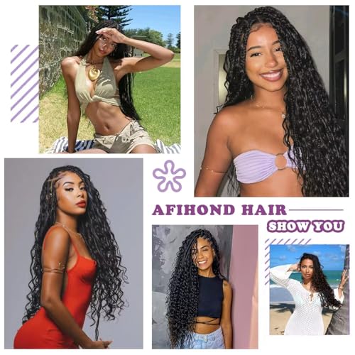 Afihond Boho Braiding Hair 18" Deep Water Wave 3 Bundles
