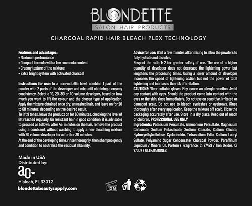 Blondette Charcoal Bleach Powder 460g - Professional Hair Lightener