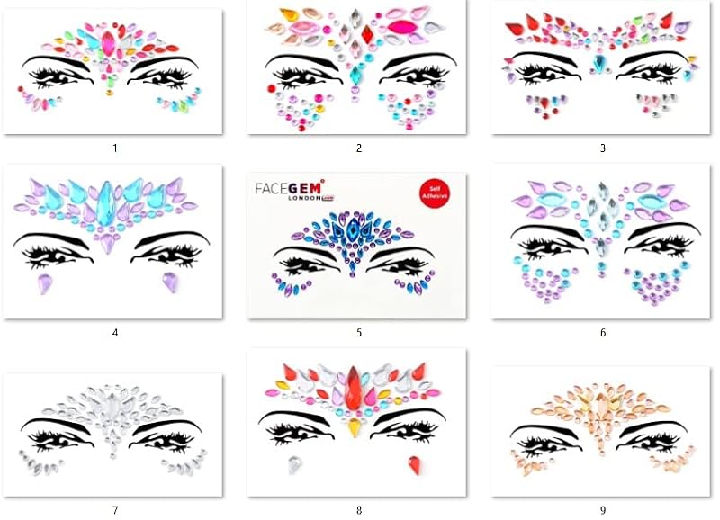 Self-Adhesive Face Gems - 9 PCS Festival Body Jewels