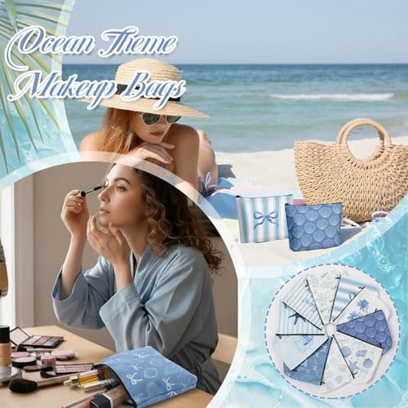 10 Pack Ocean Makeup Bags - Nautical Zipper Pouches