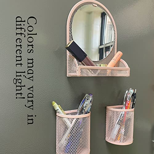 Pink Magnetic Locker Mirror with 2 Pen Holders
