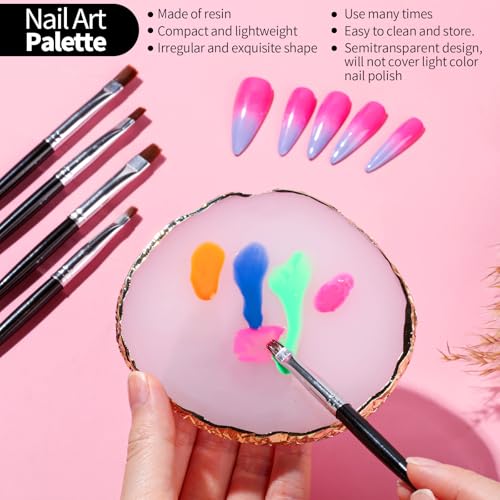 Fandamei Nail Art Pens & Brushes Set – 5 flat, 3 drawing, 3 liner Brushes, 5 dotting tools, nail art stand & palette