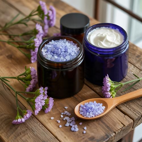 4oz Blue & Amber Glass Jars with Lids (Pack of 32) UPBUD, Leak-Proof Cosmetic Storage