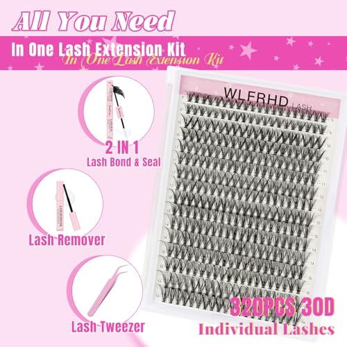 Lash Clusters Kit 320 Pcs DIY Individual Eyelash Extensions 30D 9-16mm