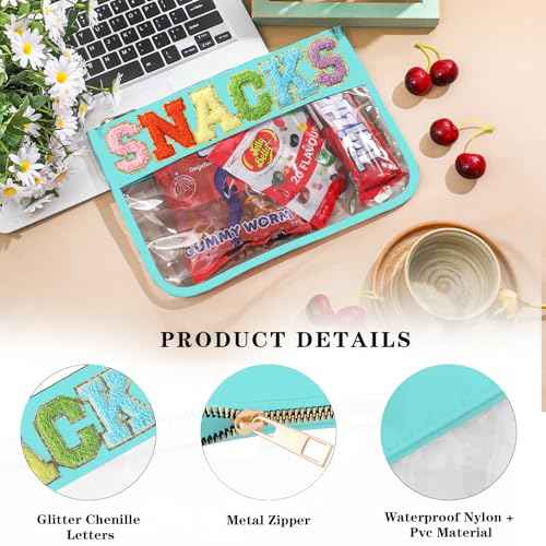 DYSHAYEN Chenille Letter Clear Zipper Pouch for Travel,Nylon Clear Cosmetic Bag,Makeup Travel Bag for Women Girls 11.8 Inches x 8.2 Inches