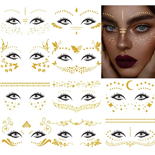 Gold Freckles Temporary Face Tattoos - Waterproof Metallic Butterfly Transfer Stickers