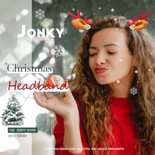 JONKY Christmas Antlers Headband Reindeer Ears Headbands Xmas Headpiece Deer Costume Party Holiday Hair Accessories for Women and Girls(Pack of 2)