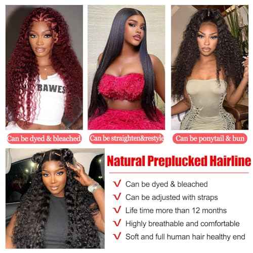22 Inch Deep Wave Lace Front Wigs Human Hair 200% Density 13x4 HD Curly Lace Frontal Glueless Wigs for Women Pre Plucked Deep Wave Natural Color